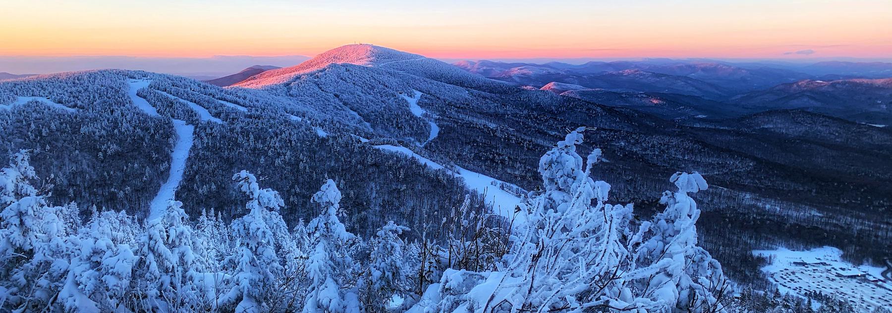 Snow-covered mountains at the Killington Ski Resort in Vermont